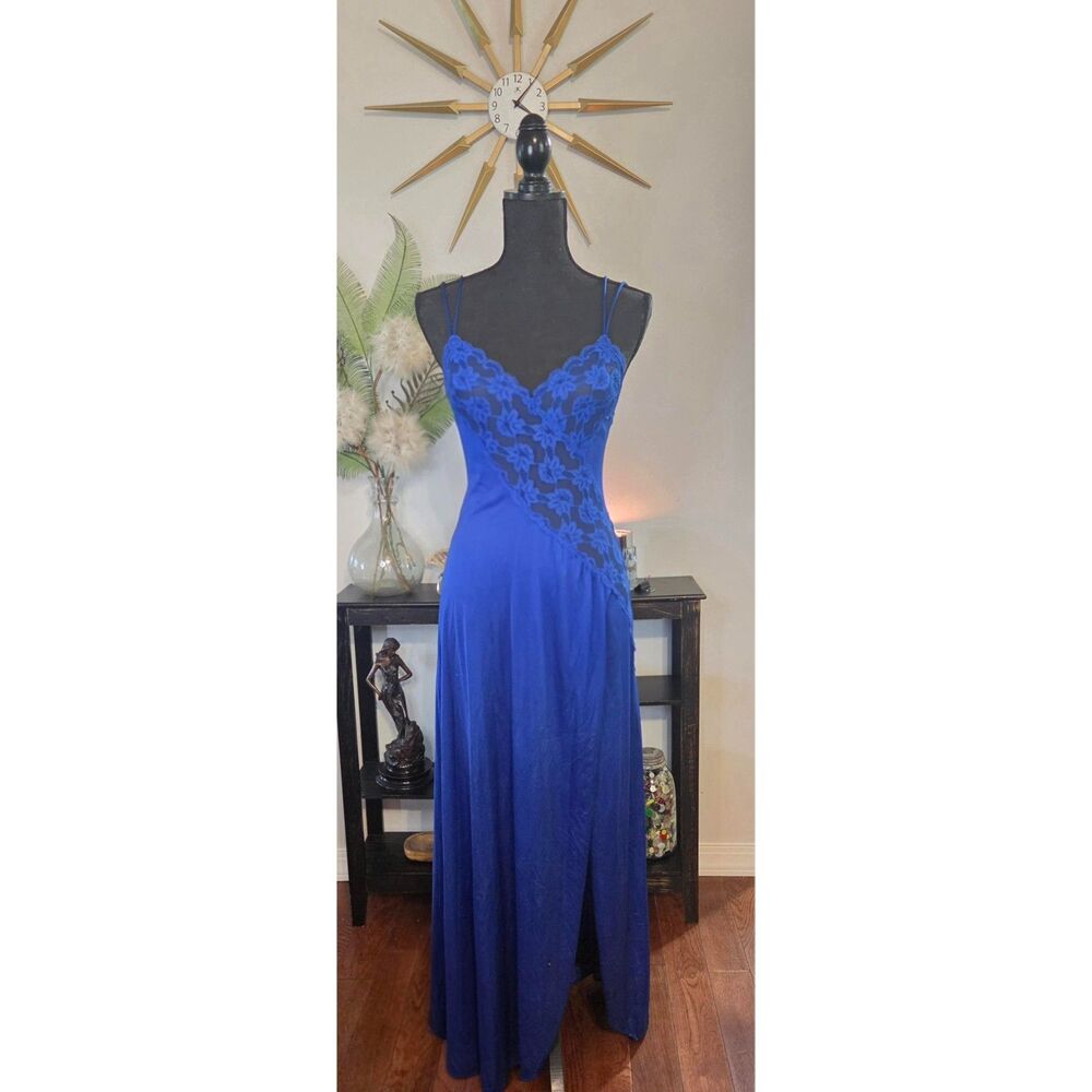 Vintage Val Mode Royal Blue Lace Nightgown-Size Small